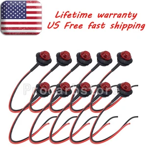 10X 3/4" Red Small Round Side Marker lights 3LED Button lamps Truck Lorry RV 12V - Picture 1 of 12