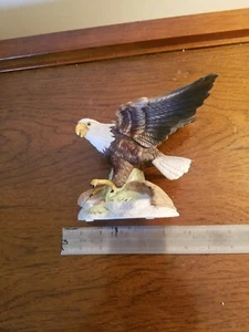 Majestic Bald Eagle Figurine Landing on Rocky Mound Porcelain Sculpture - Picture 1 of 5