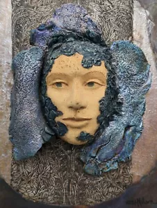 ✨ Seltene MARSH NELSON Abstrakte Gesicht Büste Wandbild Studio Kunst Keramik Kalifornien - Bild 1 von 10
