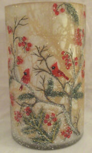 Yankee Candle Frosted Mirrored Large Jar Holder Cardinal BIRDS & BERRIES snow