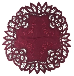12 Wine/Burgundy Colored Handmade Batten Lace 12" Diameter Placemats Doilies - Picture 1 of 6