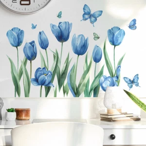 Blue Flower butterfly wall stickers for bedroom living room self-adhesive - Picture 1 of 8