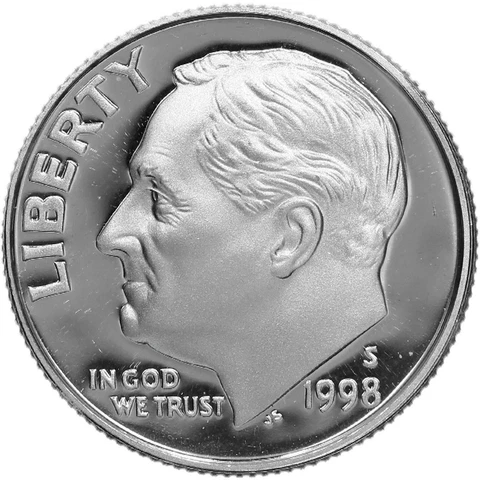 1998 S Roosevelt Dime Gem Deep Cameo 90% Silver Proof US Coin Cover