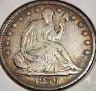 1859-O New Orleans Mint Seated Liberty Half Dollar 50C US Coin Rim Toned Obverse