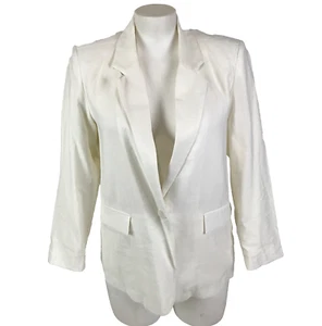 Suzanne Grae Blazer Ivory White Size M 12 14 Single Button Pockets Lined Jacket - Picture 1 of 13