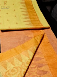 Bengal Tant Jamdani Handloom Cotton Saree Yellow and Orange, With Running Blouse - Picture 1 of 6