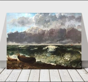 GUSTAVE COURBET - Beach Boats & Waves - CANVAS ART PRINT POSTER - Ocean - 24x16" - Imagen 1 de 1