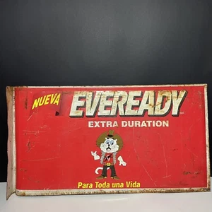 ��Eveready Insegna Metallo Doppia Faccia Extra Durata 21,5” x 11,75 Inglese e Spagnolo - Foto 1 di 17