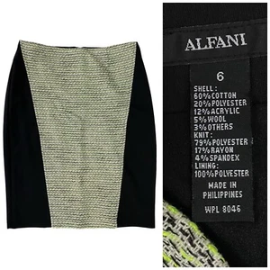 Alfani Skirt Women Size 6 Green Tweed Colorblock Office Professional Career Work - Picture 1 of 8