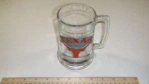 Texas Longhorns Glass Mug - Heavy Clear Glass - PERFECT - Metal Bevo Logo 5" T - Picture 1 of 5