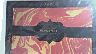 Hester & Cook Placemats Pad Of 12 Marble Paper Red & Gold Vein Handmade - Image 1 of 3
