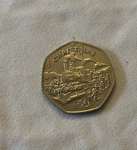 1984 IOM Isle of Man - Christmas Steam Train 50p coin - Picture 1 of 2