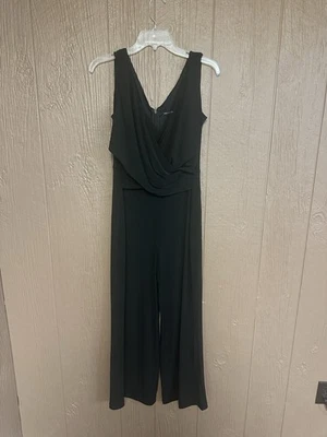 White House Black Market Jumpsuit Black Shirred Shoulder Matte Jersey Medium - Image 1 of 4