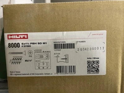 Paquete de 8000 tornillos autoperforantes para paneles de yeso Hilti 6 x 1-1/4" PBH SD M1 #2070963 Foto 1 de 2