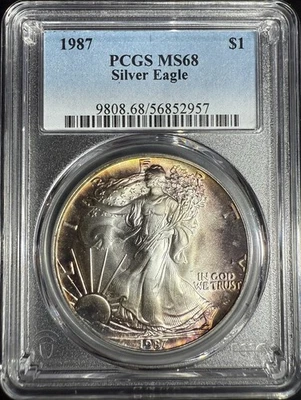 American Silver Eagle 1987 $1 graduación profesional MS68 excelente aspecto tonificación ft y rev Foto 1 de 4