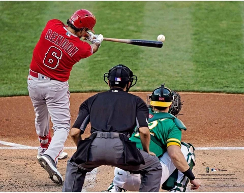 Anthony Rendon Los Angeles Angels Unsigned Hit vs Oakland Athletics Photo Cover