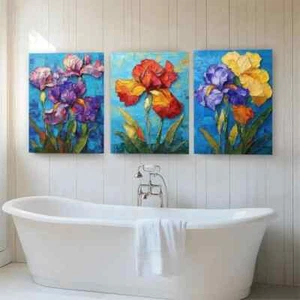 Arte de pared botánico floral texturizado flor perfecto lienzo enmarcado 50x70 cm 3 piezas - Imagen 1 de 3