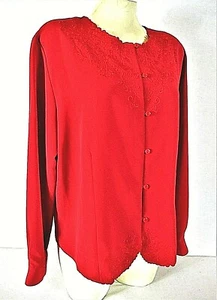 Notaciones Mujer Grande L/S Rojo BORDADO Escote y Dobladillo Botón Abajo Top (F)pm - Imagen 1 de 9