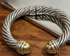 David Yurman klassisches Kabel Sterlingsilber & 14K Kuppelkappen Manschette Armband "LESEN" - Bild 1 von 5