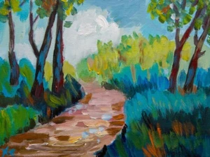 Large Original Art Landscape Painting on Stretched Canvas 14" x 11" - Imagen 1 de 5