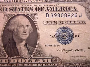 USA $1 1935 G D39808826J # SILVER Certificate BLUE Seal Washington Dollar Money - Picture 1 of 3