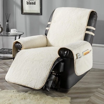 STONECREST Recliner Chair Cover, Sherpa Slipcover, Stay in Place (White/Beige... - Image 1 of 4