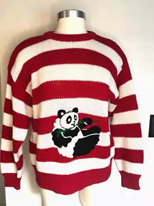 Artichoke PANDA Red White STRIPED Retro Punk Emo SWEATER Top Shirt Sz M - Picture 1 of 5