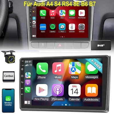 DAB+ KAM Carplay Autoradio Android 13 4+64GB Für Audi A4 2000-08 S4 8E 8H B6 B7 - Bild 1 von 4