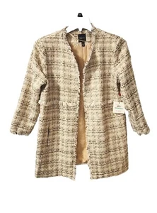 Rafaella Tweed Open Front Coat Large Lined Fringe Sparkles Pockets NWT $110 - Picture 1 of 6