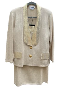 Toula Women Evening Shimmery Gold 3 piece Skirt Suit Sequin Embellished Plus 16 - Picture 1 of 19