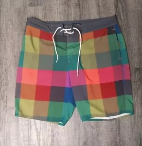 American Eagle Board Shorts Mens Large Bright Colorful Check Swim Trunks - Picture 1 of 8