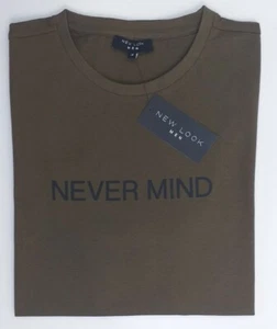 New  Look "NEVERMIND" Men's Short Sleeve Casual Tee. Dark Khaki. Large. NewW/Tag - Picture 1 of 9