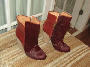 VTG Etienne Aigner Burgundy Hair High Heels Side Zip Boots Women's size 8 M - Picture 1 of 8