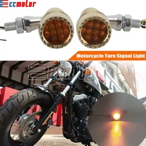 Motorcycle Brass Hi/Lo Beam Amber Turn Signal Lights for Harley Bobber Chopper - Picture 1 of 9