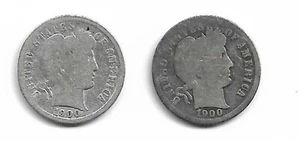 Lot of 2 Barber Dimes : 1900 1900-S - Picture 1 of 2