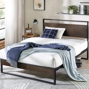 Suzanne 37 Inch Bamboo and Metal Platform Bed Frame, Solid Steel Construction, N - Picture 1 of 12
