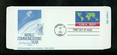 US FDC #UC56 Artmaster 1983 Anaheim CA World Communications Year Aerogramme - Image 1 of 2