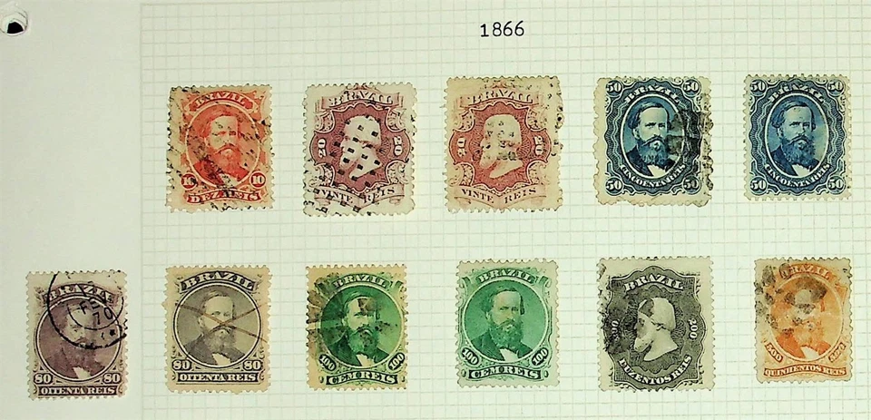 BRAZIL Sc 53-60 USED ISSUE OF 1866 - SET W/COLOR VARIATIONS - SC$90+ - Image 1 of 1