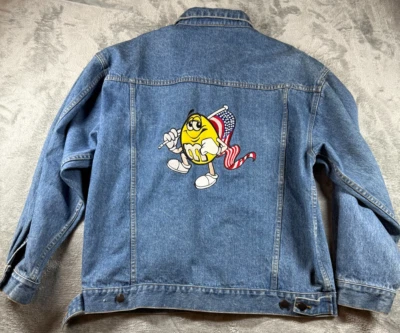 M&M's World Las Vegas Denim Jacket L Embroidered Logo USA Flag Candy Promo - Image 1 of 4