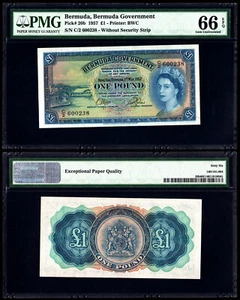 BERMUDA 1 POUND (P20b) 1957 QEII PMG GEM UNC 66EPQ - Picture 1 of 1