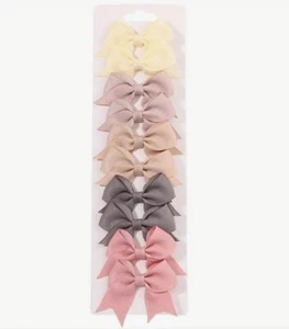 Neutral Hair Bow Clips Grosgrain Ribbon Baby Toddler Hair Barrette Set Of 5 - Picture 1 of 7