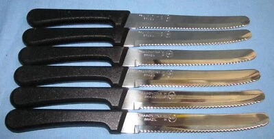 a Set of 6 Tramontina #515 Steak Knives ~ 4 3/4" Rounded Tips, Plastic Handles
