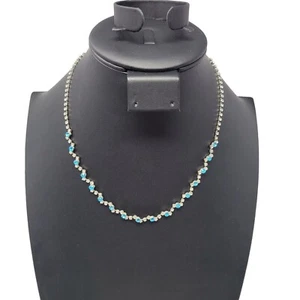 Aquamarine Rhinestone Choker Collar Necklace Formal Cocktail Princess Glam - Picture 1 of 9