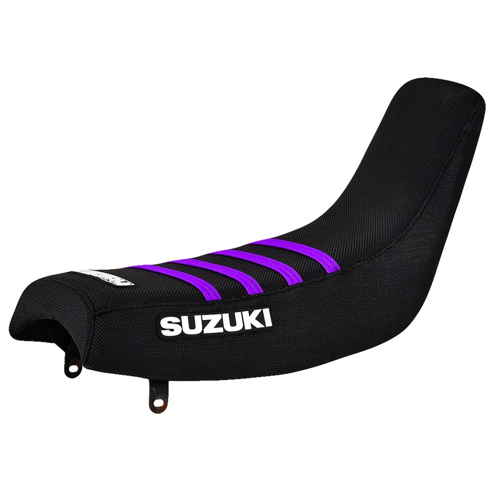 Cubierta de asiento con pinza Suzuki DS 80 1983-2000 negro/púrpura costillas logotipo #150 Foto 1 de 4