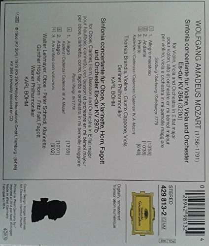 Mozart Sinfonia concertante, KV 364/KV 297b (DG, 1966/76).. [CD] - Bild 1 von 1