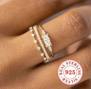 Anillos apilables de moda enchapados en oro para mujer sin deslustre apilables 3 piezas - Imagen 1 de 3