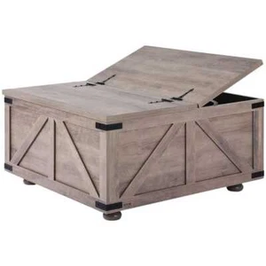 36 in. Farmhouse Coffee Table Hinged Square Table with Large Storage Rustic Wood - Picture 1 of 8