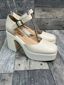 Zapatos Free People Gwen Plataformas Talla 39 UK 6 Marfil Cuero Tacones Gruesos Boho - Imagen 1 de 12