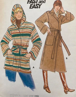 Butterick Sewing Pattern 5658 Front Wrap Coat w/ Hood Sz 14 Uncut FF 1970s - Image 1 of 4