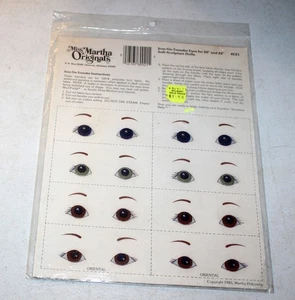 Miss Martha VTG 1983 Iron On Transfer Eyes 8 Sets Oriental Eyes NEW 20" and 22" - Picture 1 of 1